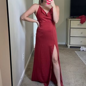 Burnt Orange Satin Maxi Dress